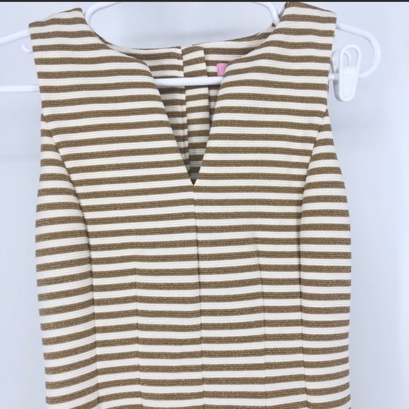 LILY PULITZER BRIELLE METALLIC STRIPE FLARE DRESS TANK DRESS GOLD CREAM - Picture 5 of 8